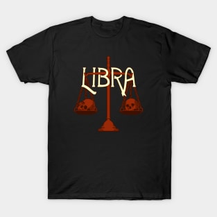 Red Libra Scale with Skulls Zodiac T-Shirt